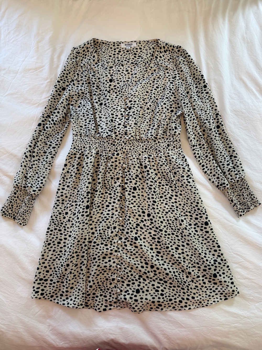BB Dakota Beige Long-Sleeve Spot Print Button Dress